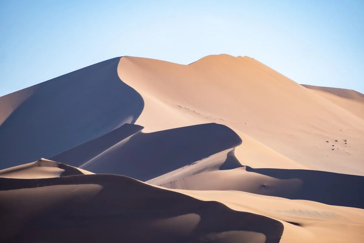 Panorama sur les dunes géantes du désert du Namib à Sossusvlei lors d'un safari photo.